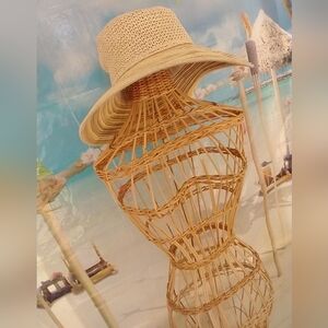 Stylish Tan Woven Floppy Straw Multi Tans Sun Hat